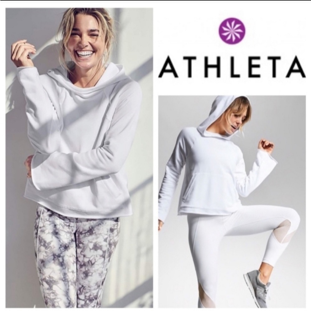 ATHLETA French Terry Pique Pullover Hoodie in White Size XS